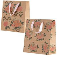 Floral Gift Bags – 24-Pack Kraft Treat Goodie Bags - for Birthday, House Warming, Bridal Shower, Baby Shower, Wedding | Two Watercolor Floral Designs with Handles, Medium, 9 x 8 x 3.9 Inches