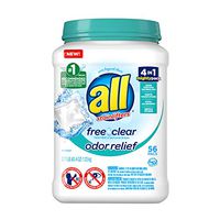 All Mighty Pacs Laundry Detergent Free Clear Odor Relief, Tub, 56 Count