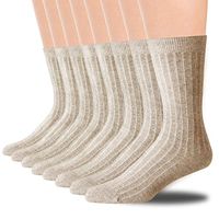 +MD Mens Dress Socks - 8 Pairs Rib Combed Cotton Lightweight Crew Socks for Business Office Work Men Women Brown 10-13