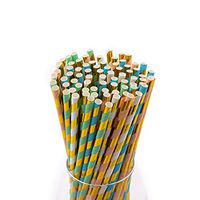 100 Pack of Premium Disposable Paper Straws – Bulk Set For Home, Parties, and Events - Multiple Colors Available (Pastel & Gold Stripes)