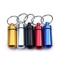 6PCS Waterproof Outdoor Camping Travel Traveling Portable Aluminum Pill Box Case Bottle Storage Holder Container Keychain Pill Holder Emergency Aspirin Dispenser Color Random