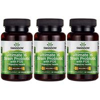 Swanson Probiotic with Prebiotic FOS Dr. Stephen Langer's Formula Digestive Support 16-Strain Supplement 3.2 Billion CFU 60 Capsules (3 Pack)