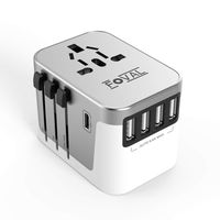 Universal Travel Adapter, Foval Type C International Travel Power Adapter, Travel Adapter Worldwide All in One Wall Charger AC Power Plug Adapter Type-C USB US/EU/UK/AU 110V~230V(White & Silver)