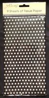 9 x Sheets Black With White Spots Spotty Polka Dot Tissue Paper Gift Wrap Presents