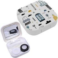 Portable Contact Lens Case Box Travel Kit Mirror + Bottle + Tweezers Container Holder [ City ]