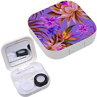 Portable Contact Lens Case Box Travel Kit Mirror + Bottle + Tweezers Container Holder [ Tropical Waterlily Lotus ]