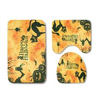 BIN Halloween Pumpkin Funny Toilet Seat Three-Piece Floor Mat Non-Slip Absorbent Bathroom Mat,A