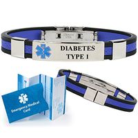 "Diabetes Type 1" Designer Medical Alert ID Bracelet. Choose Color!