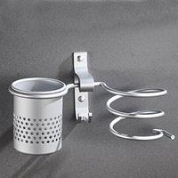 JUNZANQEE Aluminum Wall Mount Hair Blow Dryer Holder with Towel Hooks and Toothbrush Cup