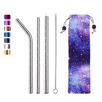 Reusable Metal Straws- Stainless Steel Straws- Portable Travel Drinking Straws for Tumplers- 3 Set