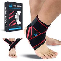 BLUE PINE Ankle Support Adjustable Ankle Brace Pair(2+2 PCs) with Compression Wrap Support (Red, Small)