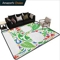 Letter B Novelty Bath Rugs, Capital with Spring Herbs Flowers Petals Leaves Nature Harvest Swirls Vivid Image, Durable Carpet Area rug - Living Dinning Room Bedroom Rugs and Carpets(8'x 10')