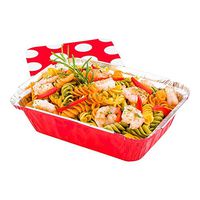 16-OZ Rectangular Disposable Aluminum Foil Food Containers with Flat Board Lids: Great for Restaurant Take Out, Catered Events and Meal Prep - Red Foil with Polka Dot Lid - 200-CT - Restaurantware