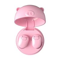 Bjzxz Mini TWS Cute Pig TWS 5.0 Bluetooth Wireless Earphones Sports Headphones 3D Stereo Headset with Microphone (Color : Pink)