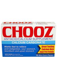 Chooz Antacid/Calcium Supplement, Mint Flavored Gum - 12 ea