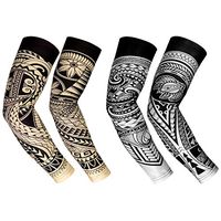 RoryTory Cooling Arm Elbow Compression Sleeve Sun Guard Tattoo Sleeves Cover Up - for Outdoor Cycling Golfing Basketball Baseball Tennis Soccer Lymphedema - 2 Pairs Beige/Gray Tribal, Large