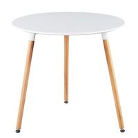 GreenForest Dining Table White Modern Round Table with Wood Legs for Kitchen Living Room Leisure Pedestal Table