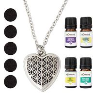mEssentials Heart of Chrome Essential Oil Diffuser Necklace Gift Set - Aromatherapy Pendant, 24" Nickel Free Alloy Chain, 5 Refill Pads, 4-100% Pure Oils (Lavender, Peppermint, Inner Calm, Zen)