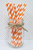 75 Stripped Paper Straws Birthday Wedding Baby Shower Party - Orange Striped