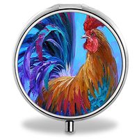 Medicine Pill Boxes Colorful Chicken Unique Round Portable 3 Compartment Metal Pocket Pill Bottle