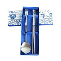 Yingealy Great Fun Gift Set of 2 Chinese Style Chopsticks and Spoon Set (Color : Blue)
