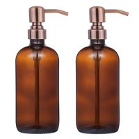 2 Pack Thick Amber Glass Pint Jar Soap Dispenser with Copper Stainless Steel Pump, 16ounce Boston Round Bottles Dispenser with Rustproof Pump for Essential Oil, Lotion Soap