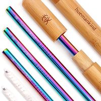 316 Stainless Steel Reusable Straws with Case (2 Sets): 4X Metal Straws, Bamboo Portable Case, Cotton Cleaning Brush, Pouch, Eco-Friendly Zero Waste Travel Drinking Smoothies Straws (Rainbow)