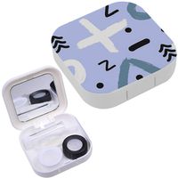 Portable Contact Lens Case Box Travel Kit Mirror + Bottle + Tweezers Container Holder [ Modern Geometric ]
