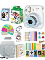 Fujifilm Instax Mini 9 Instant Camera Smokey White&Blue Set Automatic Instant Film Photo Camera Includes case/Film/Photo Album/Selfie Lens/Color Filters/Film Frames+More