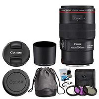 Canon EF 100mm f/2.8L Macro is USM Lens for Digital SLR Cameras + 3 Piece Filter Kit + 67mm Lens Hood + Soft Lens Case + Front & Rear Caps + 5 Piece Cleaning Kit + Lens Cap Holder + Great Value Kit