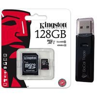 Kingston 128GB MicroSD XC Class 10 UHS-1 TF MicroSDHC TransFlash 45MB/s Read High Speed Memory Card SDC10G2/128GB with SD Adapter and USB 2.0 SoCal Trade Dual Slot MicroSD & SD Memory Card Reader