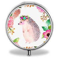 Compact 3 Compartment Medicine Case, IMLONE Customized Hedgehog Flower Pill Organizer Metal Pill Box Pill Container for Purse, Travelling and Daily Needs
