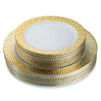White and Gold Plastic Plates Hammered Collection Dinnerware Set (Includes 40 10.25'' Dinner Plates and 40 7.25'' Salad Plates), Elegant Disposable Dinnerware