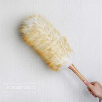 Haiansan Lambswool Duster With Solid Wooden Handle, Bendable Head Leather Hand Strap Dust Stick For Cleaning Auto Ceiling Fans Blinds (Color : White, Size : M)