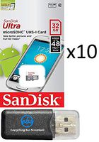 SanDisk 32GB 32G Micro SDHC Ultra (10 Pack) MicroSD TF Flash Memory Card High Speed Class 10 SDSQUNB-0032G-GN3MN with Everything But Stromboli Memory Card Reader