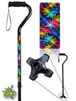 Adjustable Walking Cane Foam Handle Quad Footed Four Pointed Cane Tip Tropical Floral Design