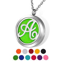 HOUSWEETY Aromatherapy Essential Oil Diffuser Necklace-Stainless Steel Locket Pendant,11 Refill Pads Letter A