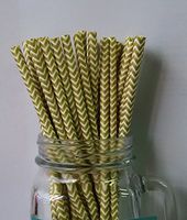 Gold Chevron Striped, Vintage Paper Drinking Straws - BULK 500 CT. - Twilight Parties