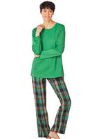 AmeriMark Pajama Sets for Women Cotton Knit Top with Plaid Flannel Lounge Pants Green 1X