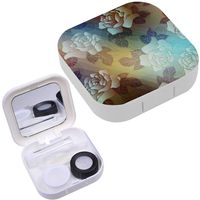 Portable Contact Lens Case Box Travel Kit Mirror + Bottle + Tweezers Container Holder [ Roses Paisley ]