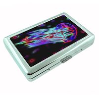 Electric Rainbow Jellyfish Em1 Hip Silver Cigarette Case Id Holder Metal Wallet 4" X 2.75" RFID Protection