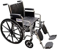 Alco 20" Heavy Duty Chrome Wheelchair (350 lb. Weight Capacity) with Removable Desk Arms, Elevating Legrests and Black Vinyl Upholstery.