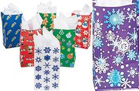 36 Colorful Holiday Paper Goody Bags - Assorted Christmas Prints | 10 inch x 5 inch