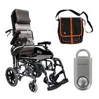 Karman VIP-515 Aluminum Lightweight Transport Wheelchair VIP515TP-16, 16"W X 16"D Seat, Flip Back Adjustable Armrests & Free 130 dB Silver Personal Safety Alarm/Siren! + Black Bag with Trim!