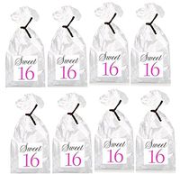 Sweet 16th Birthday Pink and Black Party Favor Bags with Ties - 12pack