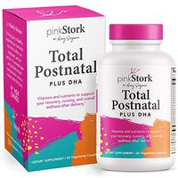 Pink Stork Total Postnatal + DHA, Support for Postpartum, Nutrients for Mom + Baby, Prenatal Vitamins + Vitamin C + Zinc, Women-Owned, 60 Vegetarian Capsules