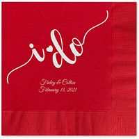 Canopy Street I do Calligraphy Personalized Luncheon Napkins - 100 Claret Red Paper Coined Napkins with a Choice of foil. 6 1/2'' x 6 1/2'' Folded, Made in The USA