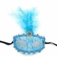 Face mask Shield Veil Guard Screen Domino False Front Feather mask Party Catwalk Makeup Dance Half face lace mask Sexy Transparent Halloween mask Female Blue
