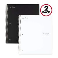 Five Star Spiral Notebooks, 5 Subject, College Ruled Paper, 200 Sheets, 11 x 8-1/2 inches, Black, White, 2 Pack (73035)