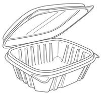 16oz Ribbed Rectangle Deli Containers Hinged Lids Compostable Biodegradable 200/case